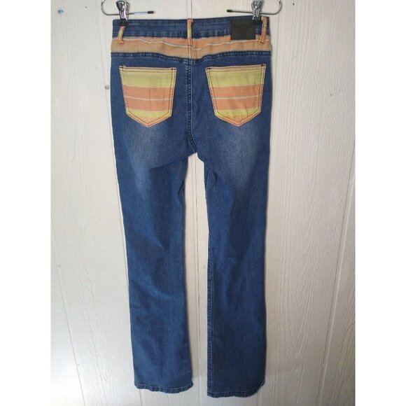 L&B Denim - Lucky & Blessed Jeans L&B Women's 4 Mid Rise Bootcut Orange Stripe Pockets Trim